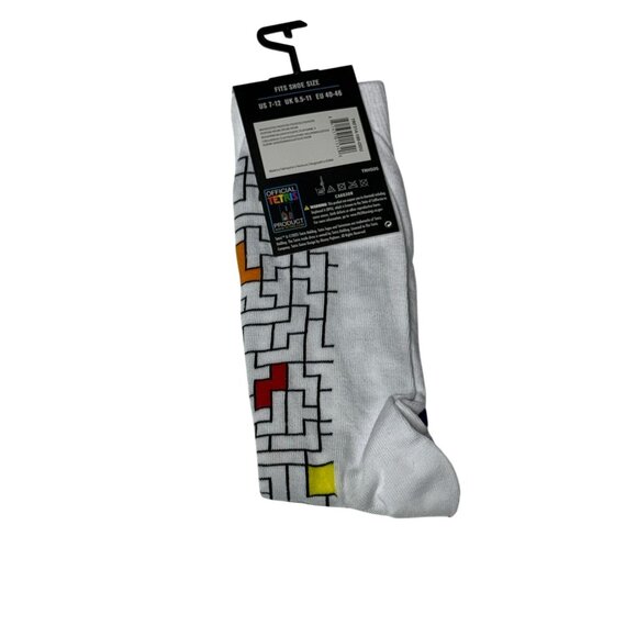 Tetris Game Crew Socks White Geometric Block Pattern 1984 Print NWT - Picture 2 of 2